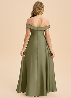 Azazie Sissy Junior Abito A-Line in Raso Elasticizzato a Spalla Scoperta Pistacchio image2