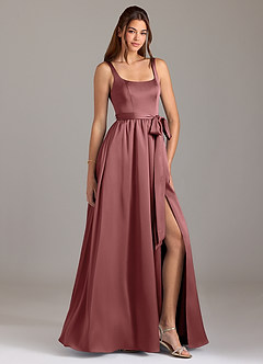Azazie Elliott Bridesmaid Dresses Amethyst A-Line with Pockets Stretch Satin Dress image1