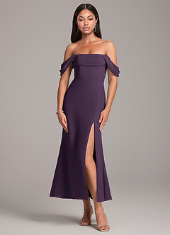 Azazie Saige Bridesmaid Dresses Plum Sheath Off the Shoulder Chiffon Convertible Dress image1
