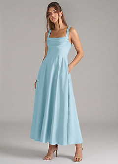 Azazie Shaude Bridesmaid Dresses Sky Blue A-Line Pleated Stretch Satin Dress image5
