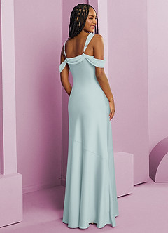 Barbie ♥ Azazie Bridesmaid Dresses Mist Sheath Pleated Stretch Satin Dress image9