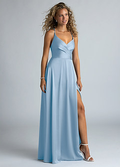 Azazie Davis At-home Try On Dresses Agave A-Line Pleated Stretch Satin Dress image5
