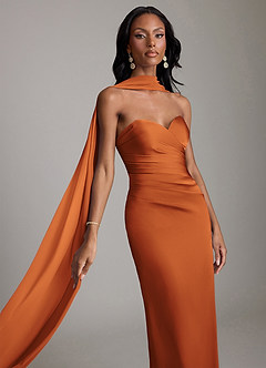 Azazie Sonora Suknie dla druhen Osłona Bez ramiączek Satyna elastyczna Do ziemi Sukienka image4