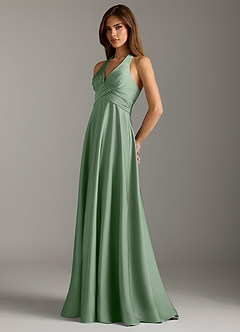 Azazie Tessie Bridesmaid Dresses Matcha A-Line Pleated Stretch Satin Dress image5