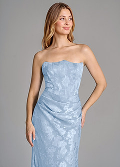 Azazie Ezrena Bridesmaid Dresses Pale Blue Mermaid Strapless Floral Burnout Convertible Dress image2