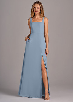 Azazie Debra Bridesmaid Dresses Dusty Blue A-Line with Pockets Chiffon Convertible Dress image1