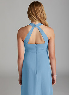 Azazie Clarice Junior Jurk van Chiffon met A-Lijn Zijsplit Staal Blauw image6