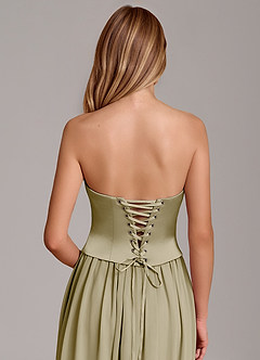 Azazie Cadence Bridesmaid Dresses Moss Green A-Line Corset Stretch Satin Convertible Dress image6