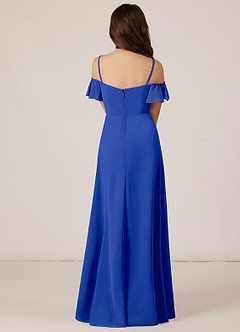 Azazie Juna Junior Royal Blue A-Line Off the Shoulder Chiffon Dress image2