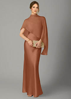 Azazie Jaleesa Bridesmaid Dresses Bronzer A-Line High Neck Stretch Satin Dress image5