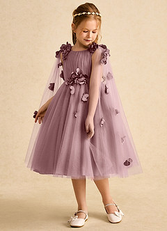 Azazie Staria Abiti da Ragazza di Fiori Abito Principessa in Tulle Increspato Rosa Polverosa image5