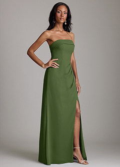 Azazie Aretha Robes de demoiselle d'honneur Robe Trapèze en Mousseline de soie Sans bretelles Olive image5