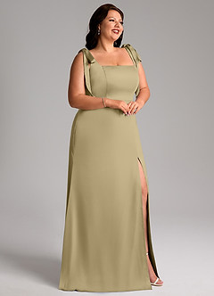 Azazie Frostine Robes de demoiselle d'honneur Robe Trapèze en Satin extensible Arc Vert Mousse image11