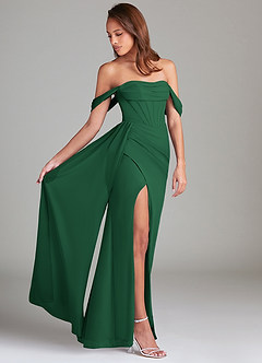 Azazie Amyra Jurken voor bruidsmeisjes Converteerbaar Jurk van Chiffon met Kolom Off the Shoulder Donkergroen image3