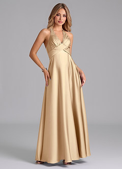 Azazie Tessie Brautjungfernkleider A-Linie Plissee Stretch-Satin Kleid Champagner image5