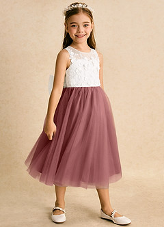 Azazie Lina Flower Girl Dresses Ivory Amethyst Ball-Gown Lace Dress image3