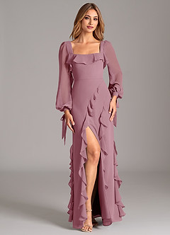 Azazie Candice Final Sale Vintage Mauve A-Line Long Sleeve Chiffon Dress image4