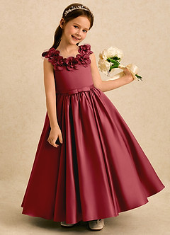 Azazie Eden Flower Girl Dresses Pomegranate Ball-Gown Pleated Matte Satin Dress image2