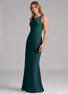 Azazie Allettie Bridesmaid Dresses Pine Mermaid Stretch Satin Dress image4