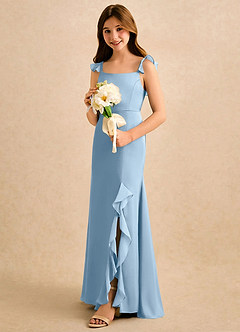 Azazie Novalie Girls Formal Flower Girl Dresses Powder Blue Mermaid Bow Stretch Satin Dress image2