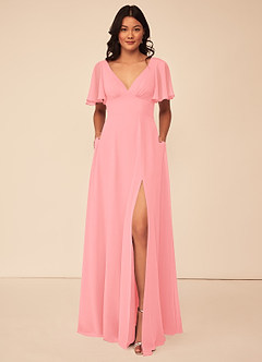 Azazie Kimber Bridesmaid Dresses Flamingo A-Line Flounce Sleeve Chiffon Dress image8