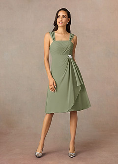 Azazie Olivia Mother of the Bride Dresses Pistachio A-Line Square Neckline Pleated Chiffon Dress image3