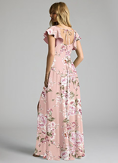 Azazie Bondi Bridesmaid Dresses Rosy Floral Bloom A-Line Bow Stretch Satin Dress image3