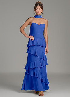 Azazie Imani Robes de demoiselle d'honneur Robe Trapèze en Mousseline de soie Rayé Bleu Roi image5