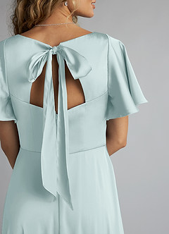 Azazie Kimber Bridesmaid Dresses Mist A-Line Ruched Stretch Satin Dress image11