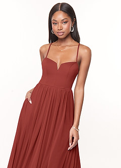 Azazie Marsol Bridesmaid Dresses Terracotta A-Line Corset Mesh Dress image5