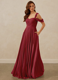 Christian Siriano Bridal for Azazie 1013 Bridesmaid Dresses Pomegranate A-Line Off the Shoulder Chiffon Dress image1