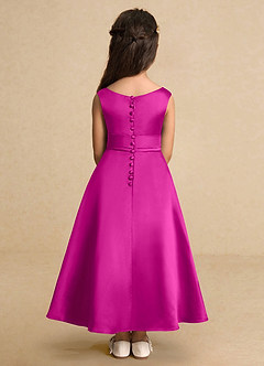 Azazie Lindy Flower Girl Dresses Fuchsia A-Line Pleated Matte Satin Dress image7