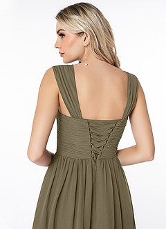 Azazie Angie Bridesmaid Dresses Willow Green A-Line Corset Chiffon Dress image3