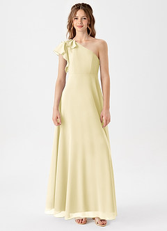 Azazie Arabella Junior Lemon Sorbet A-Line Ruched Chiffon Dress image3