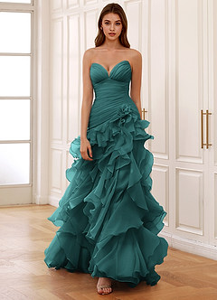 Christabelle Peacock Corset Rhinestone Sheer Lace Prom Dress image4