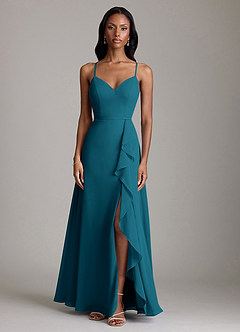 Azazie Naeem Bridesmaid Dresses Ink Blue A-Line V-Neck Ruffle Chiffon Dress image2