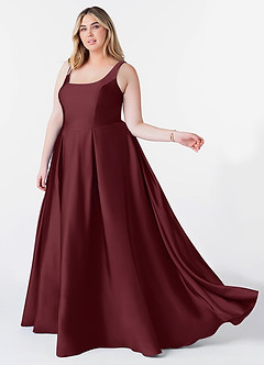 Azazie Neve Bridesmaid Dresses Cabernet Ball-Gown with Pockets Stretch Satin Dress image9