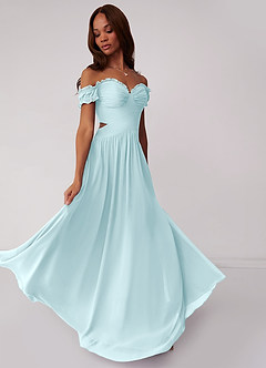 Barbie ♥ Azazie Bridesmaid Dresses Sea Glass A-Line Off the Shoulder Chiffon Convertible Dress image2