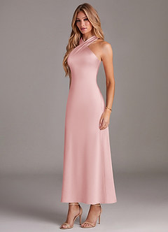 Azazie Doretta Bridesmaid Dresses Powder Pink Mermaid Pleated Stretch Satin Dress image4