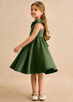 Azazie Acorn Flower Girl Dresses Olive A-Line Pleated Matte Satin Dress image4