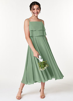Azazie Ensley Junior Vestido de Matcha de Gasa de Corte En A con Plisado image5