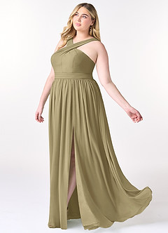 Azazie Elvira Bridesmaid Dresses Moss Green A-Line Pleated Chiffon Dress image9