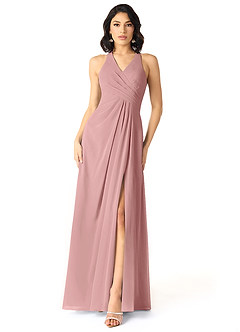 Azazie Danica Vestidos de damas de honor Vestido de Rosa Polvorienta de Gasa de Corte en A con Plisado image1