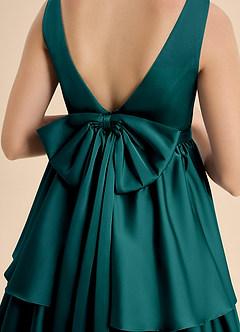 Azazie Meadowyn Junior Abito A-Line in Raso Elasticizzato Fiocco Verde Pavone image7