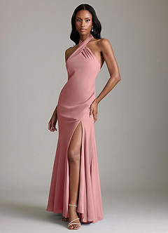Azazie Lorena Bridesmaid Dresses Dusty Rose Mermaid Pleated Chiffon Dress image4