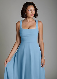 Azazie Azaria Bridesmaid Dresses Steel Blue A-Line Corset Chiffon Dress image3