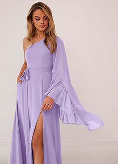 Barbie ♥ Azazie Bridesmaid Dresses Lilac A-Line Long Sleeve Chiffon Dress image5