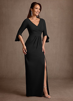 Azazie Linnette Mother of the Bride Dresses Black Sheath Pleated Stretch Crepe Dress image4