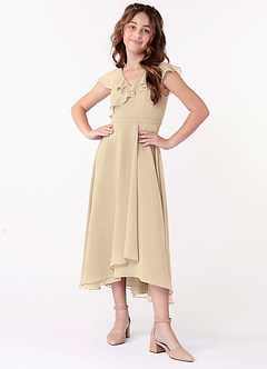 Azazie Posie Junior A-Linie Gestreift Chiffon Kleid Champagner image4