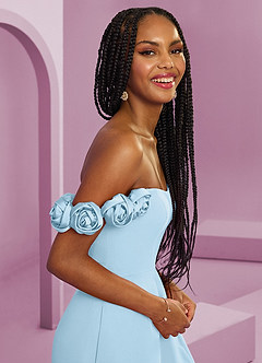 Barbie ♥ Azazie Bridesmaid Dresses Sky Blue A-Line Off the Shoulder Chiffon Convertible Dress image10
